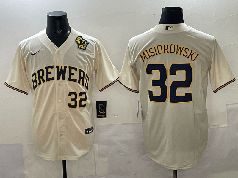Men Milwaukee Brewers #32 Misiorowski cream Nike MLB 2025 jersey 001